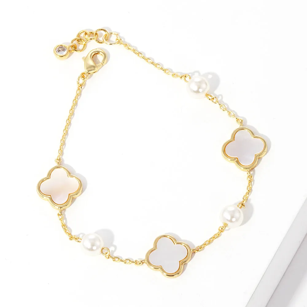 iLLASPARKZ Gold Dipped Mother of Pearl Quatrefoil Station Bracelet