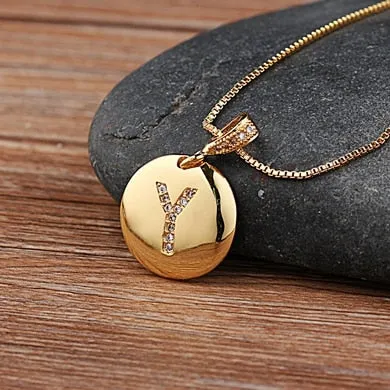 Initial Disc Necklace Gold