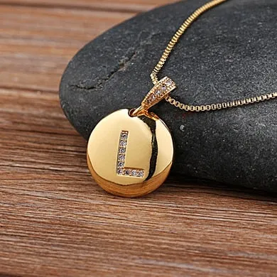 Initial Disc Necklace Gold