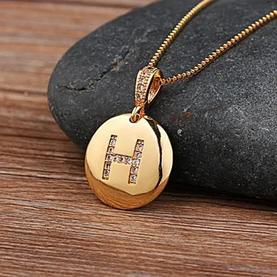 Initial Disc Necklace Gold