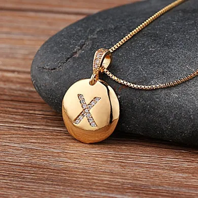 Initial Disc Necklace Gold