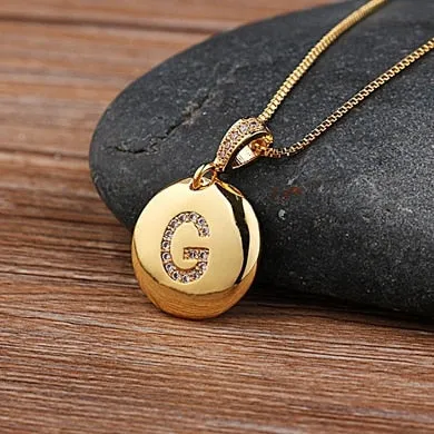 Initial Disc Necklace Gold