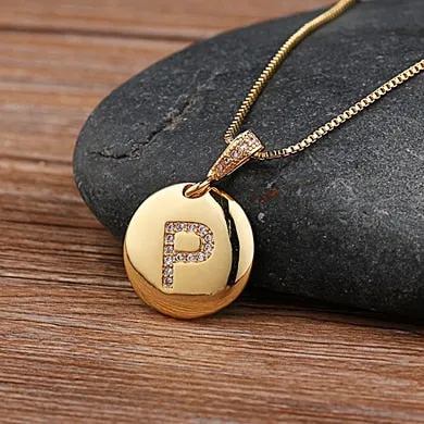 Initial Disc Necklace Gold