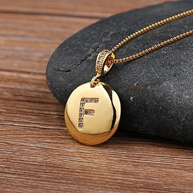 Initial Disc Necklace Gold