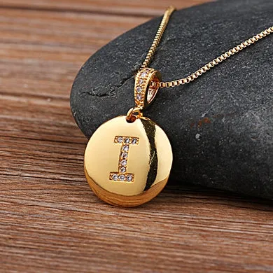 Initial Disc Necklace Gold