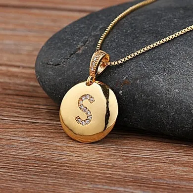 Initial Disc Necklace Gold