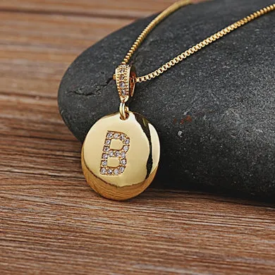 Initial Disc Necklace Gold