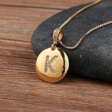 Initial Disc Necklace Gold