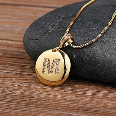 Initial Disc Necklace Gold