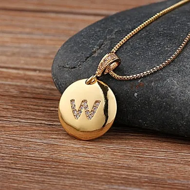 Initial Disc Necklace Gold