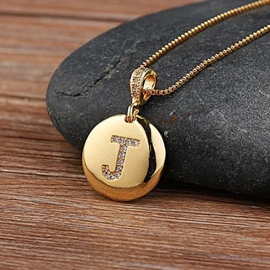 Initial Disc Necklace Gold