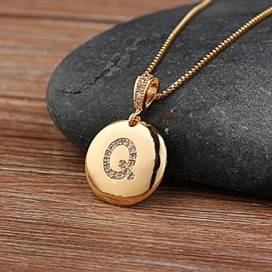 Initial Disc Necklace Gold