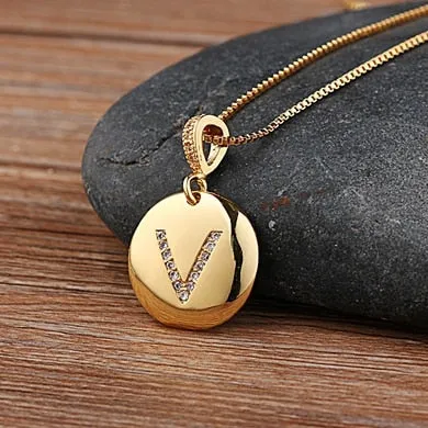 Initial Disc Necklace Gold