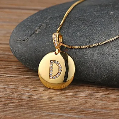 Initial Disc Necklace Gold