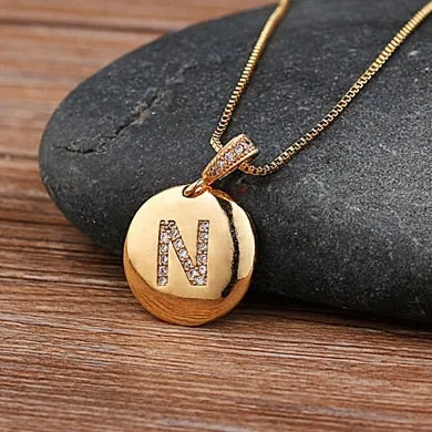 Initial Disc Necklace Gold