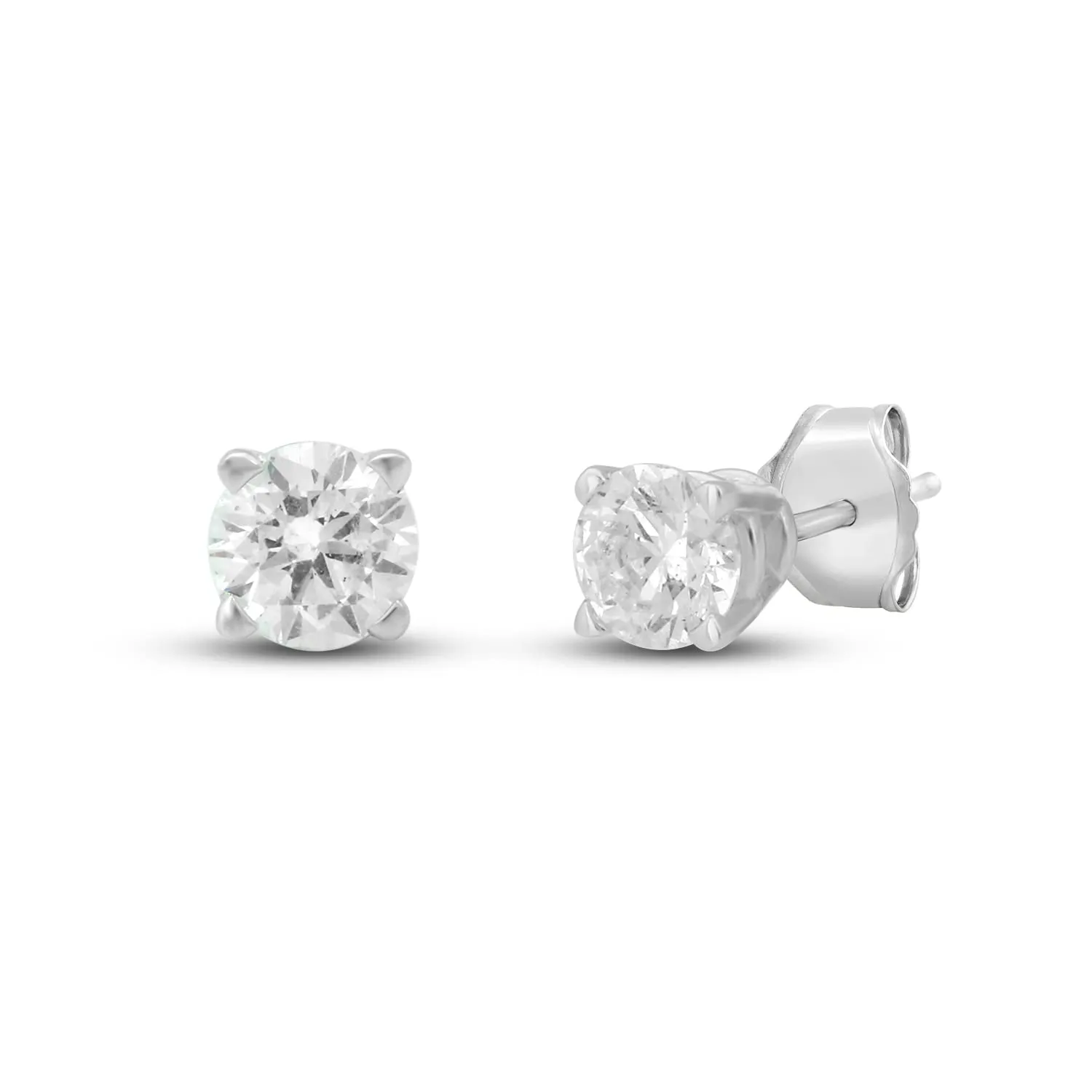 Jewelili 10K White Gold With 1/4 CTTW Natural White Diamond Solitaire Stud Earrings