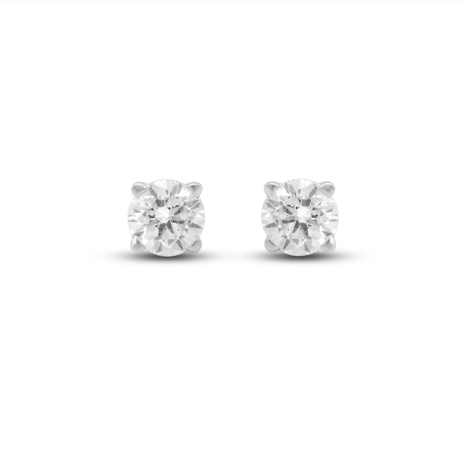 Jewelili 10K White Gold With 1/4 CTTW Natural White Diamond Solitaire Stud Earrings