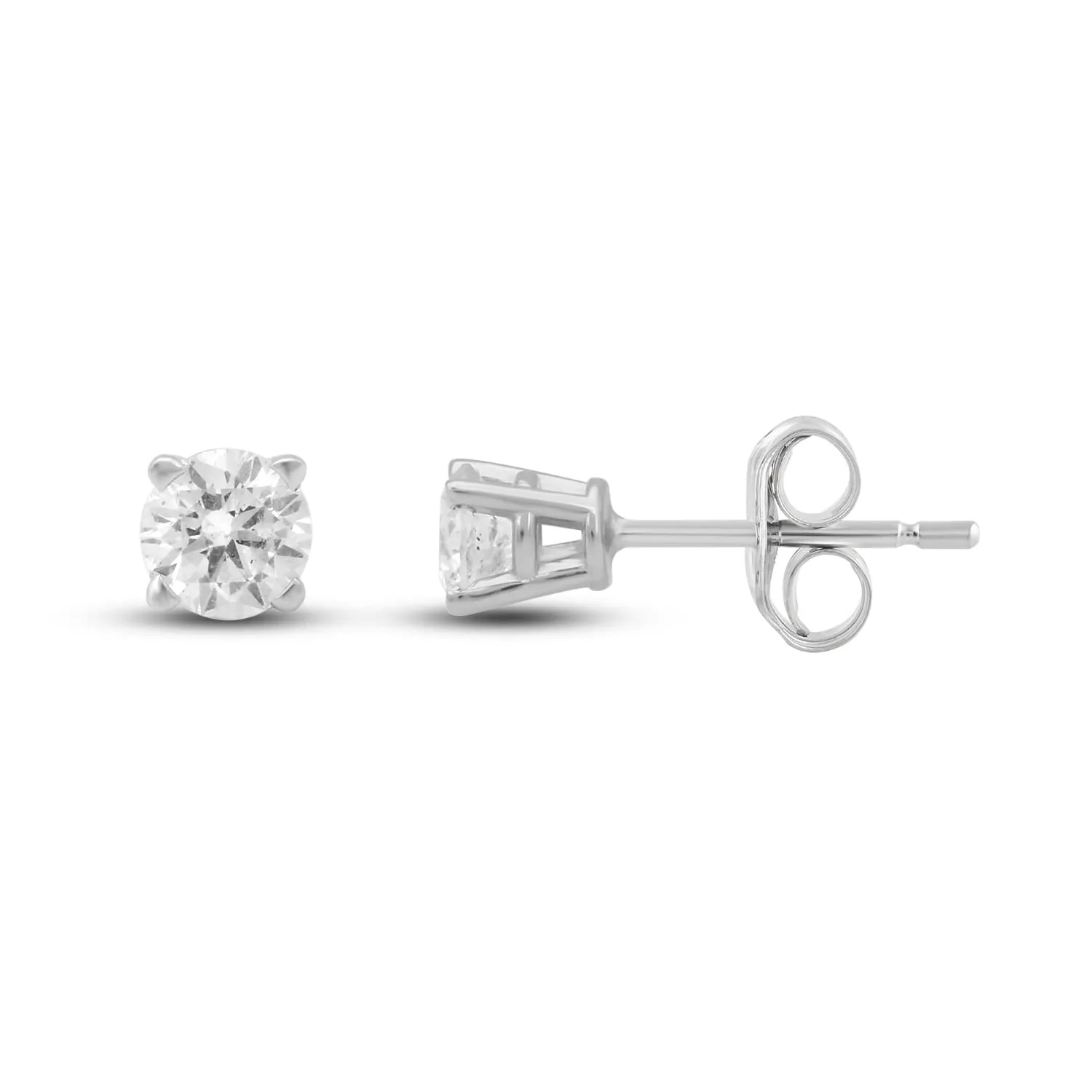 Jewelili 10K White Gold With 1/4 CTTW Natural White Diamond Solitaire Stud Earrings