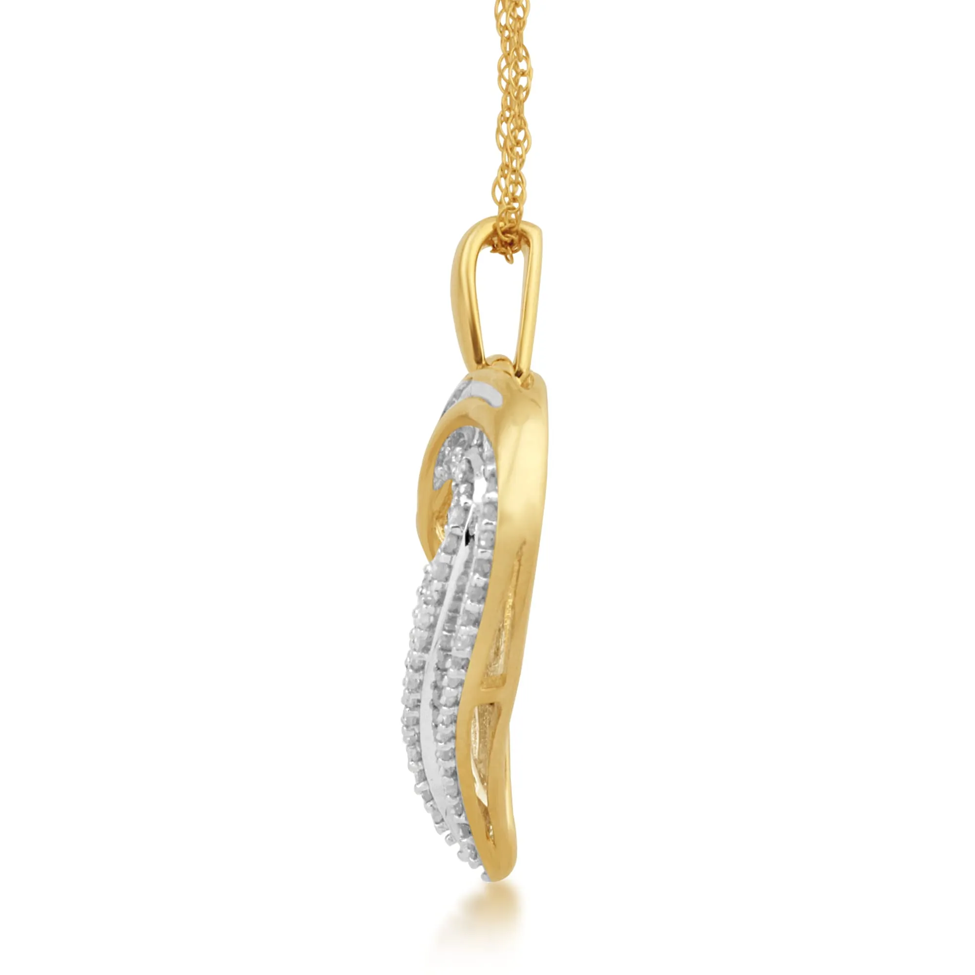 Jewelili 10K Yellow Gold With 1/4 CTTW Diamonds Heart Shape Pendant Necklace