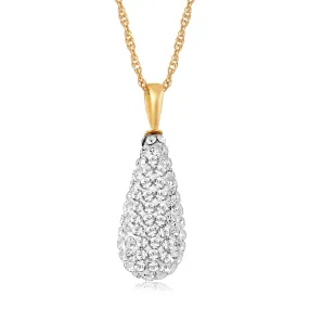 Jewelili 10K Yellow Gold With Cubic Zirconia Crystal Teardrop Pendant Necklace