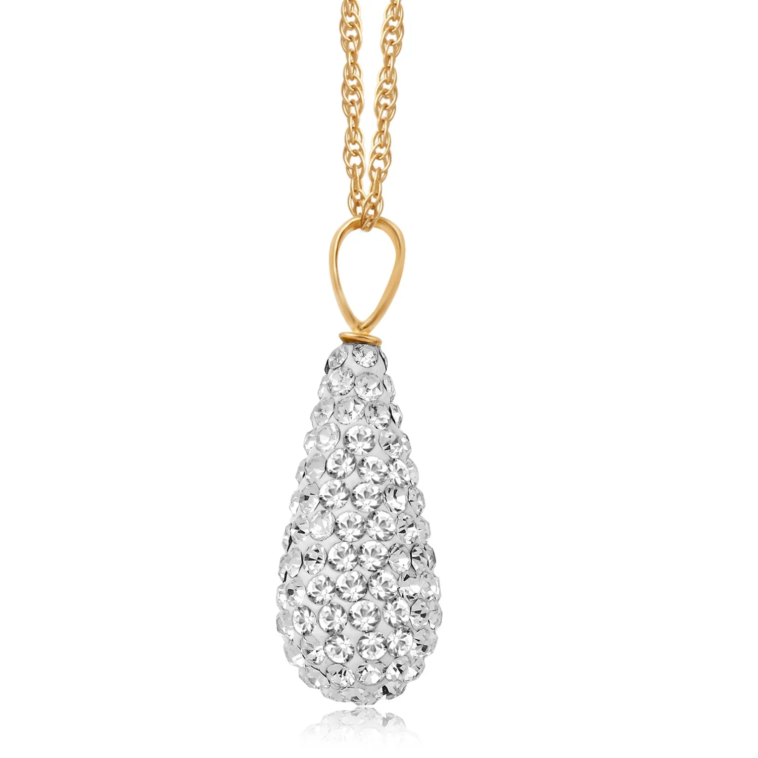 Jewelili 10K Yellow Gold With Cubic Zirconia Crystal Teardrop Pendant Necklace