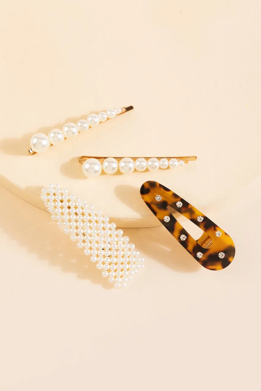 Julie Leopard Pearl Hair Clip Set