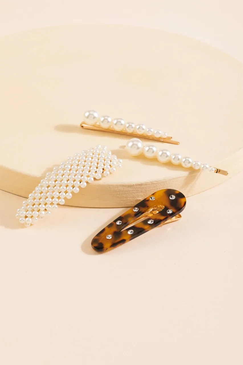 Julie Leopard Pearl Hair Clip Set