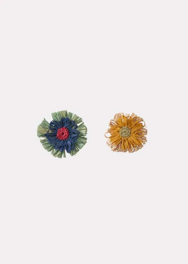 Kids Caramel PACK OF 2 RAFFIA ROSETTE CROCODILE HAIR CLIP - MULTI