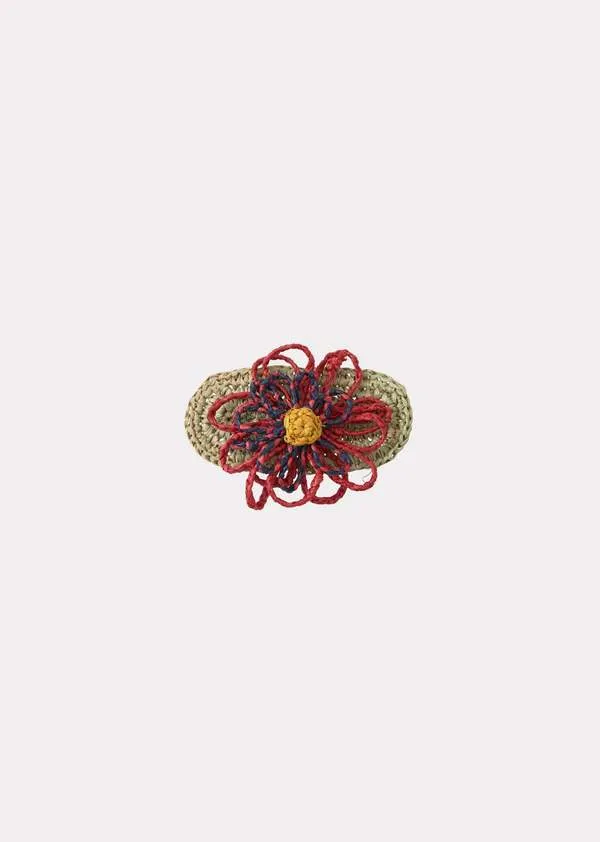 Kids Caramel RAFFIA FLOWER BARRETTE HAIR CLIP - RED/BLUE