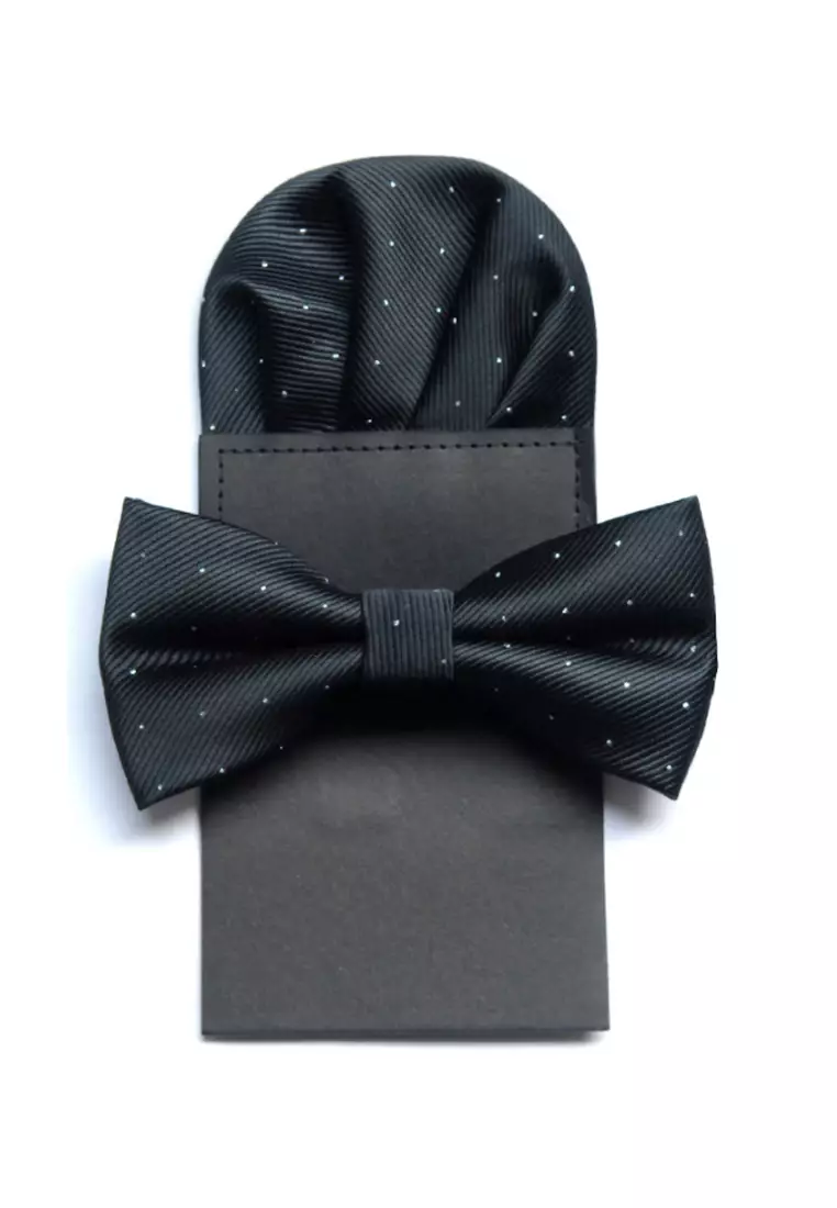 Kings Collection Black Bow Tie, Pocket Square 2 Pieces Gift Set (KCBT2194)