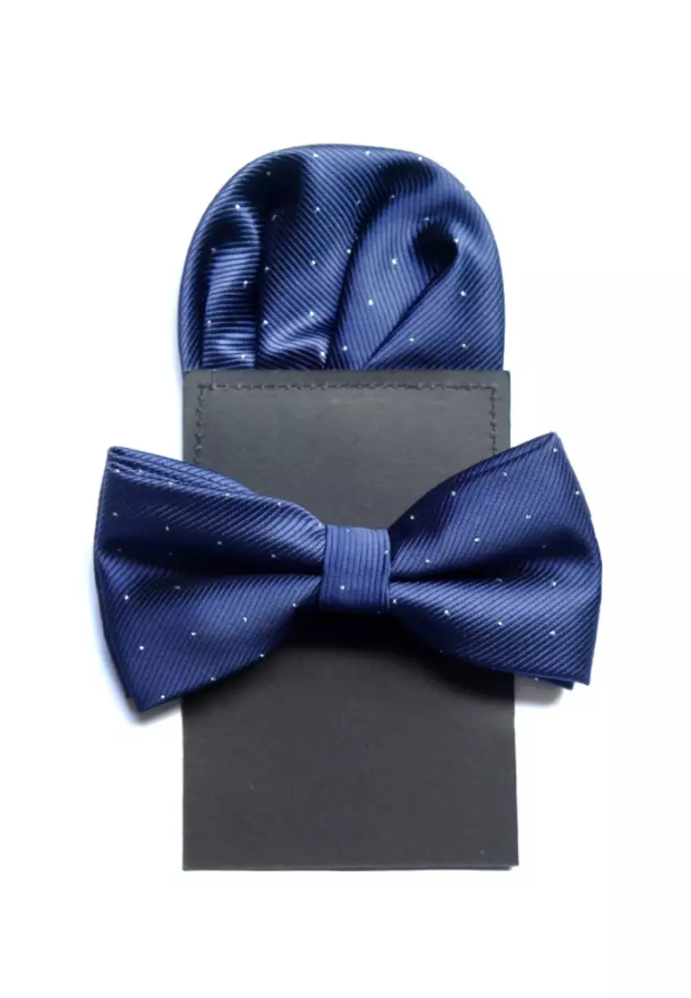 Kings Collection Blue Bow Tie, Pocket Square 2 Pieces Gift Set (KCBT2191)