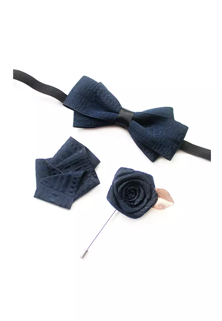 Kings Collection Blue Bow Tie with Buttonhole and Brooch (UPKCBT2005)