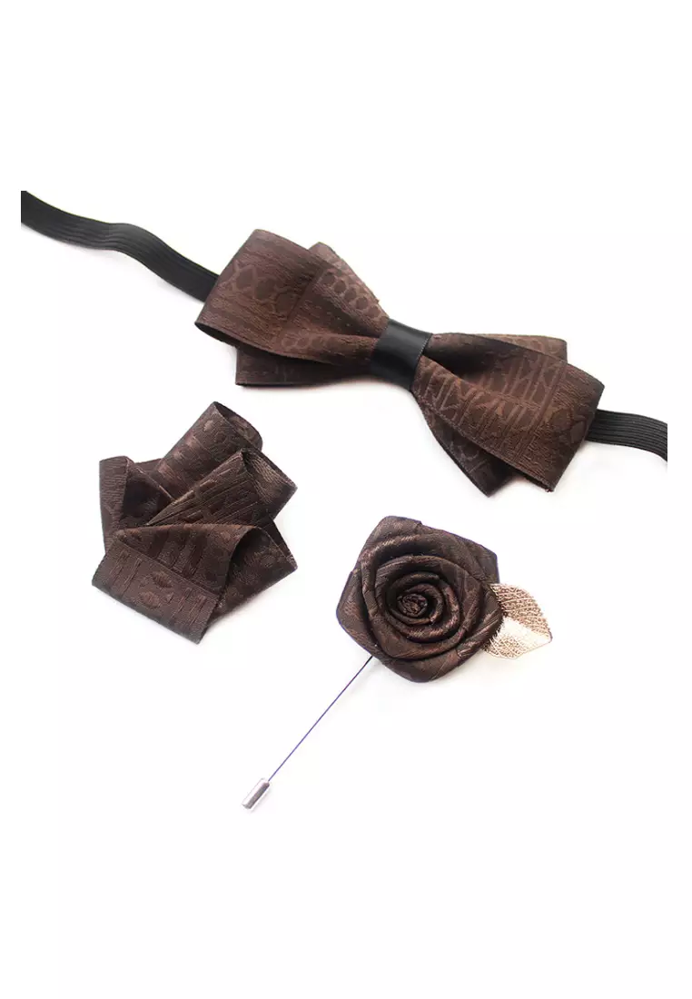 Kings Collection Brown Bow Tie with Buttonhole and Brooch (UPKCBT2004)