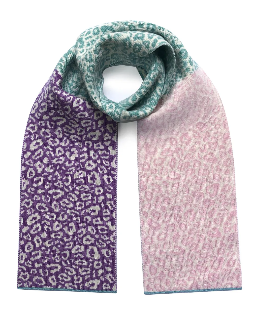 Leopard Block Colour Wool & Cashmere Scarf Pastel