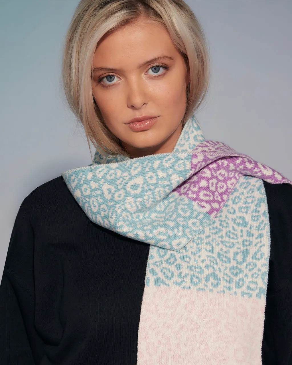 Leopard Block Colour Wool & Cashmere Scarf Pastel