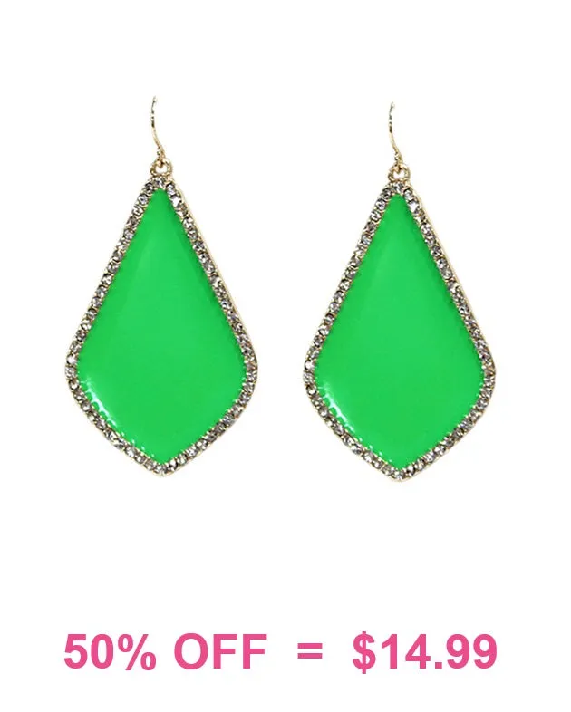 Lime green enamel earrings with bling trim