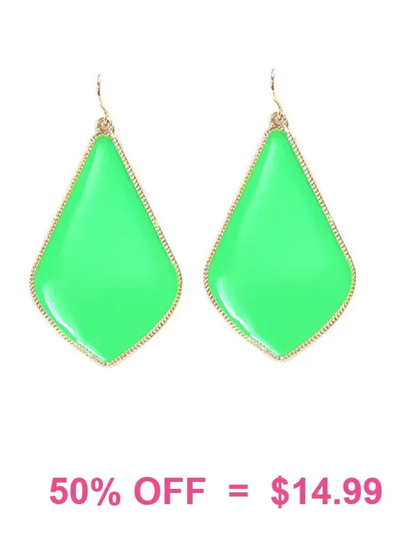 Lime green enamel earrings with bling trim