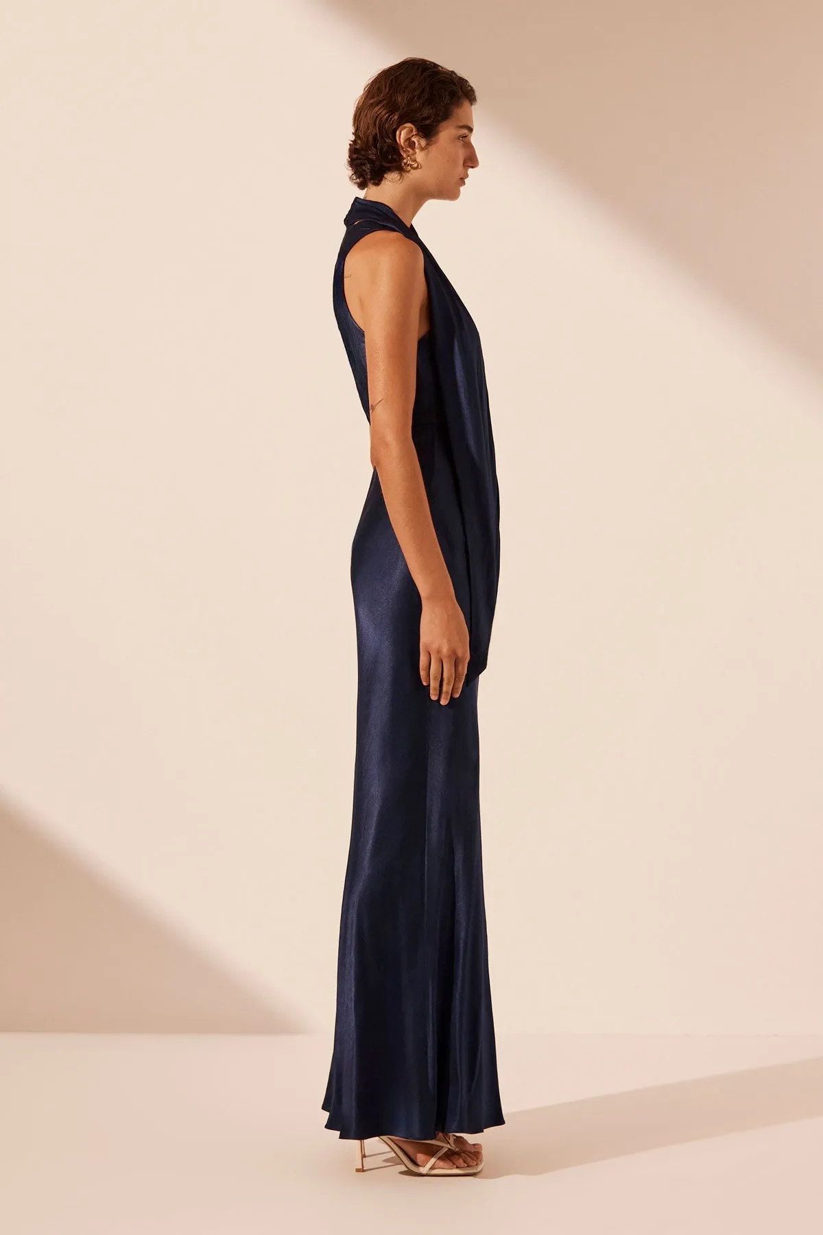 LINO SCARF NECK MAXI DRESS - DEEP MIDNIGHT