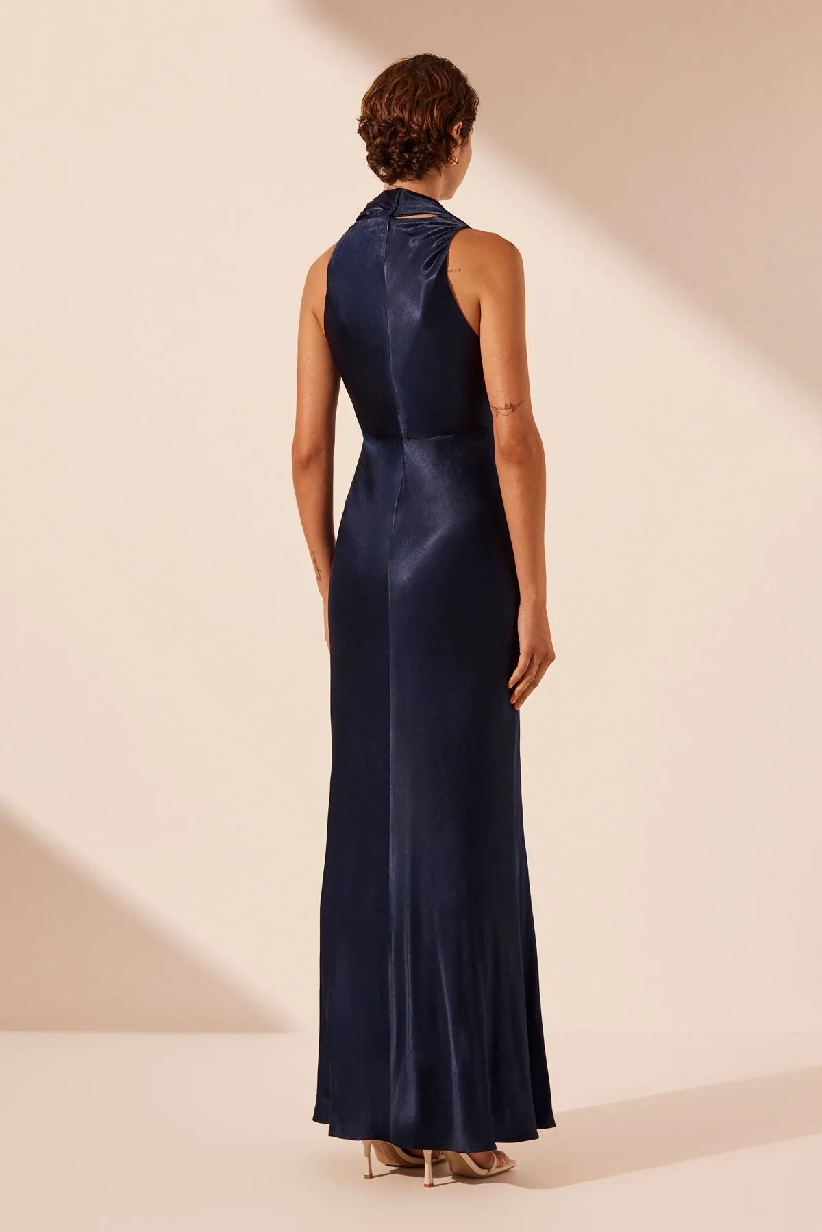 LINO SCARF NECK MAXI DRESS - DEEP MIDNIGHT