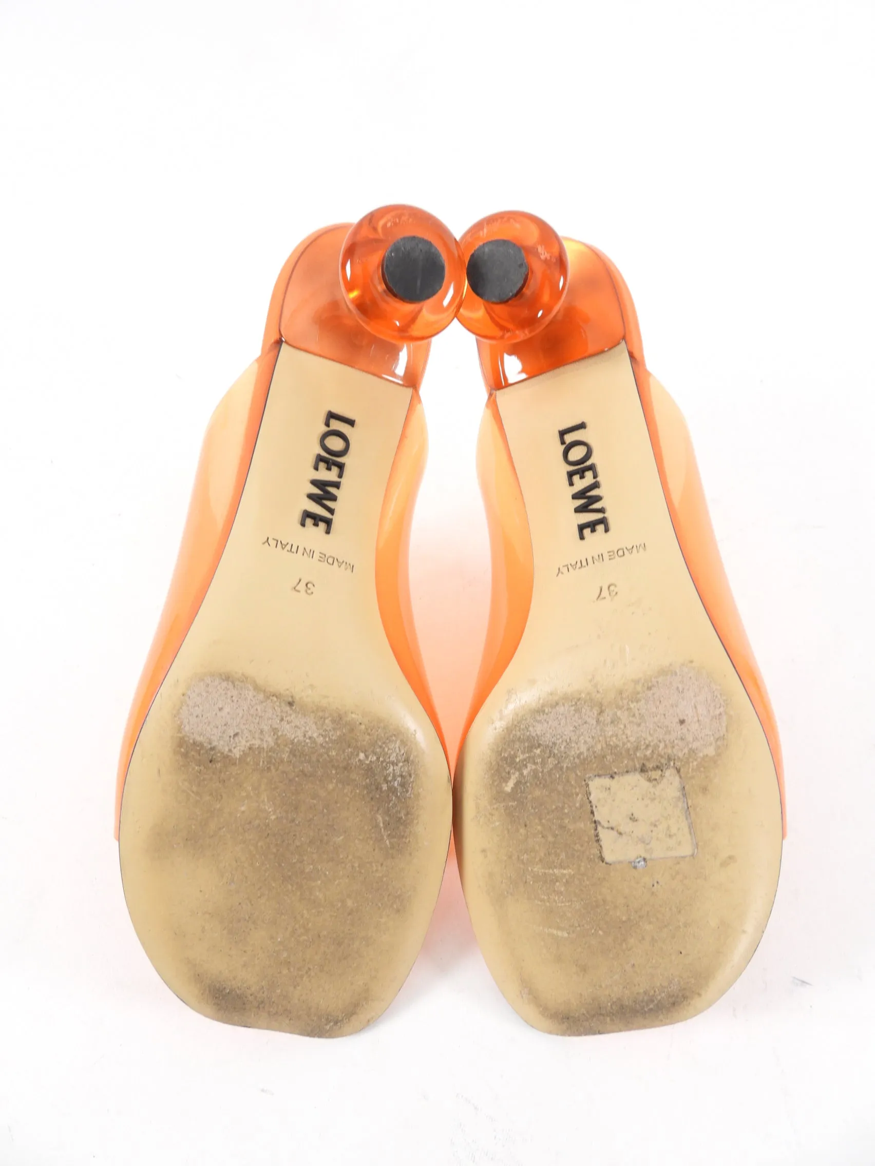 Loewe Toy  Orange Clear Acrylic Mule Slides - 37