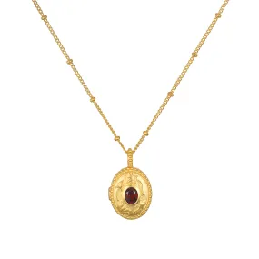 Lotus Garnet Birthstone Locket Necklace - January