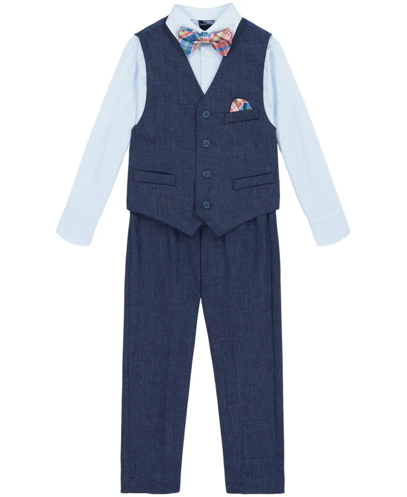 Macy's Nautica Little Boys Striated Twill Vest, Pant, Shirt, Bowtie and Pocket Square Set