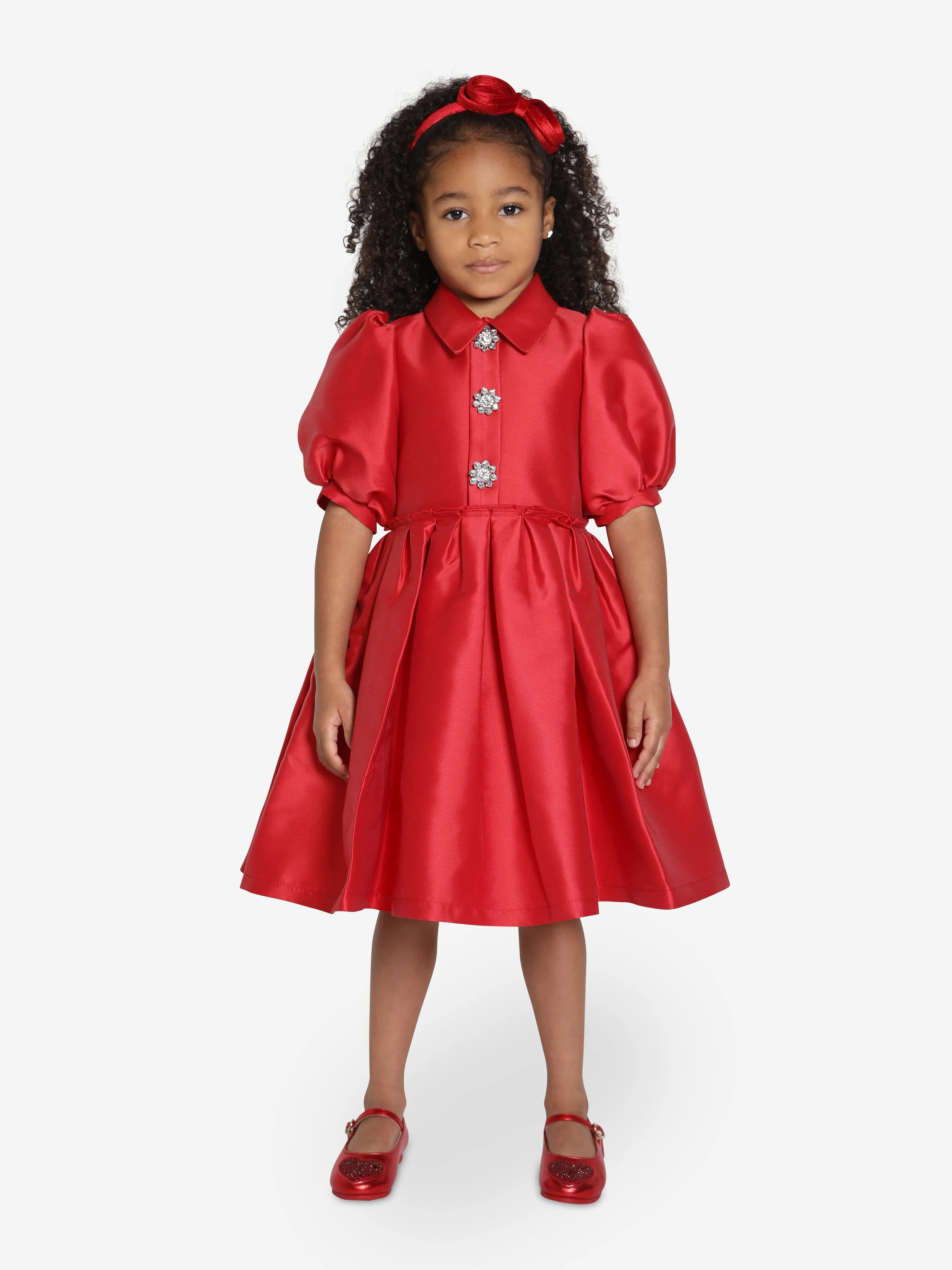 Mama Luma Girls Elegant Brooch Dress in Red