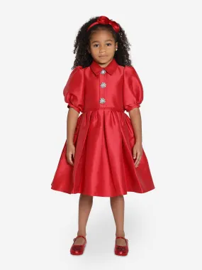 Mama Luma Girls Elegant Brooch Dress in Red