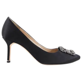 Manolo Blahnik Black Satin Hangisi 70 Crystal High Heels - 40