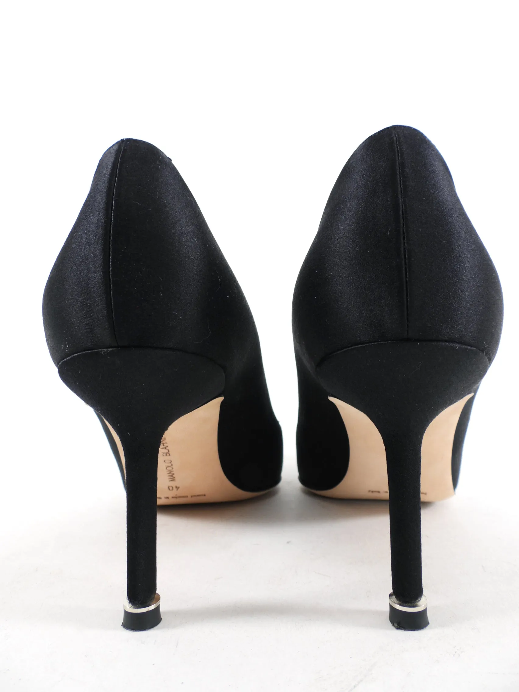 Manolo Blahnik Black Satin Hangisi 70 Crystal High Heels - 40