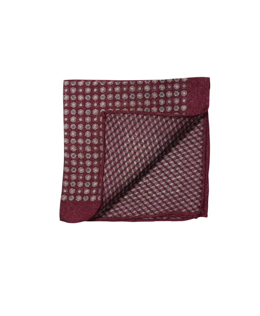 Maroon, Grey & Ivory Medallion & Cubes Double Sided Pocket Square | He Spoke Style