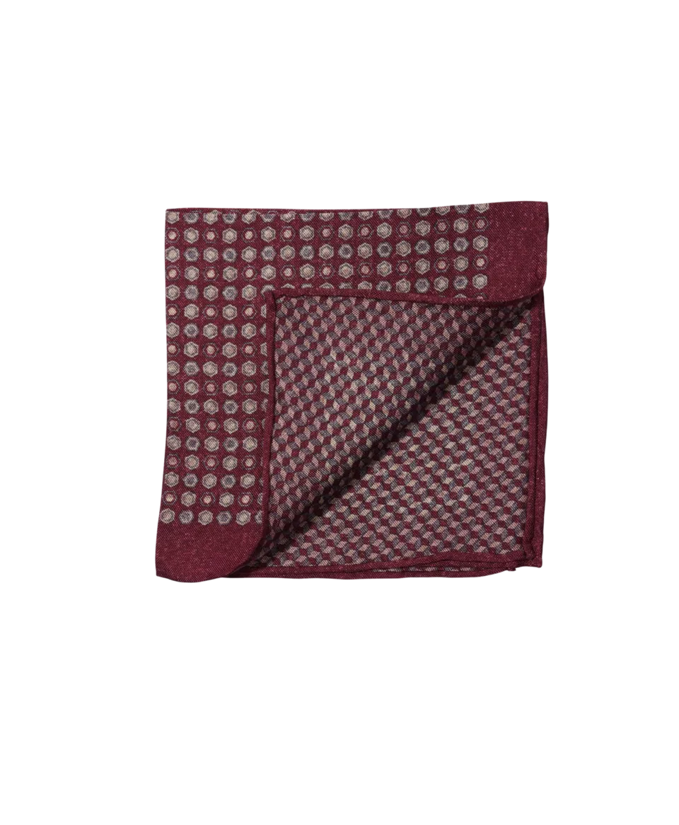 Maroon, Grey & Ivory Medallion & Cubes Double Sided Pocket Square | He Spoke Style