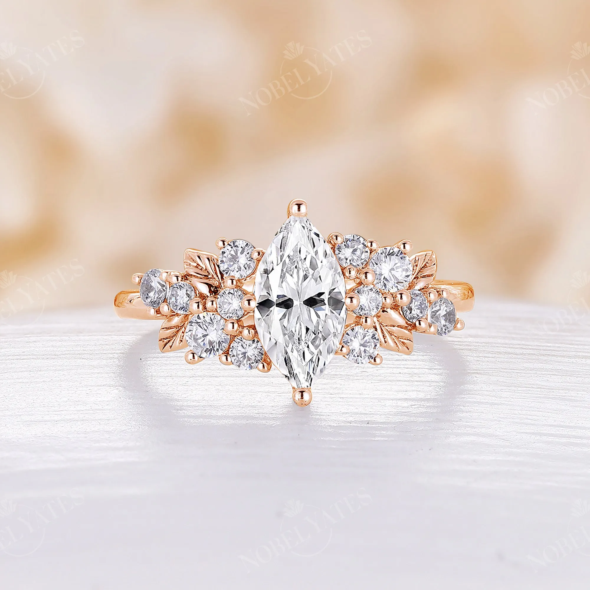 Marquise Moissanite Nature Cluster Engagement Ring Rose Gold