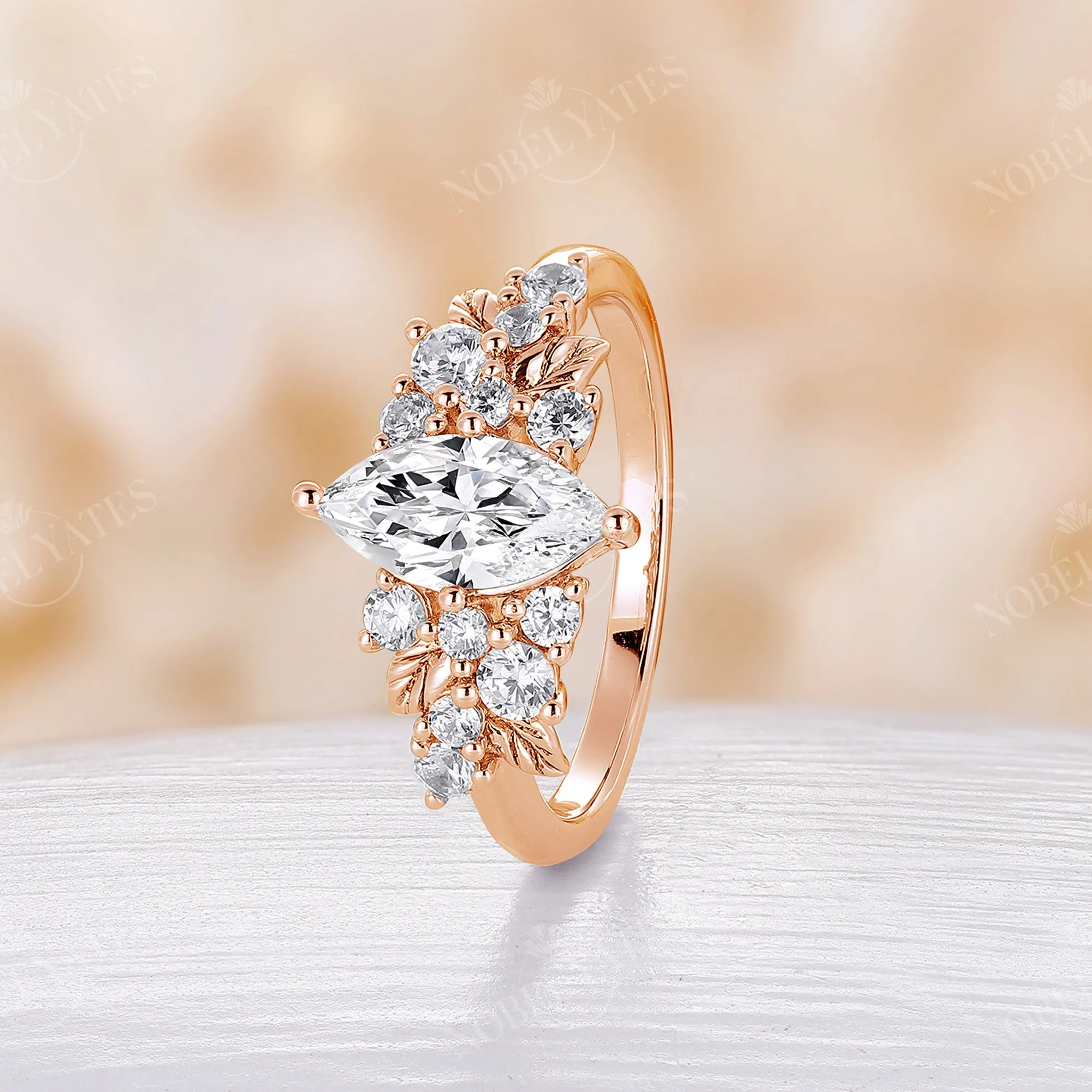 Marquise Moissanite Nature Cluster Engagement Ring Rose Gold